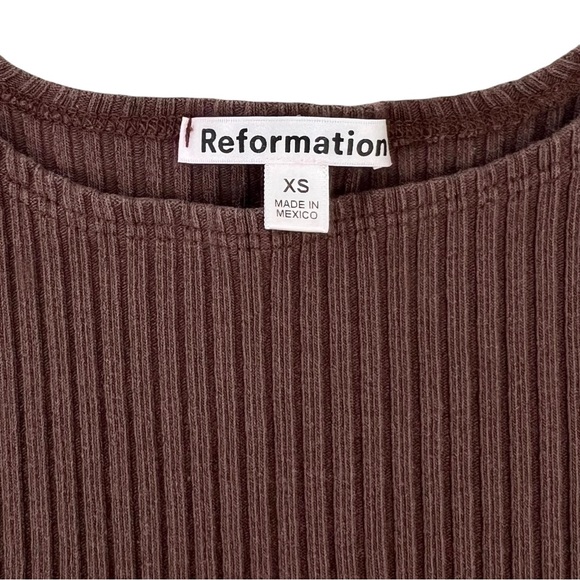 Reformation Andres Top - Brown Rib Knit Cropped Fitted Sleeveless Top sz XS - Picture 6 of 8